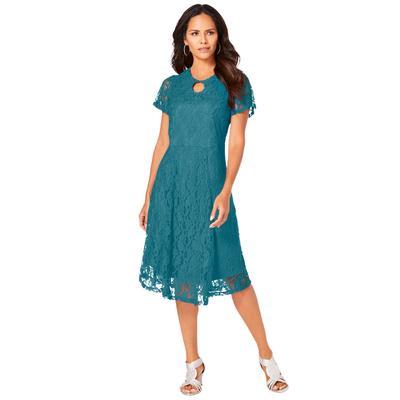 Plus Size Women's Keyhole Lace Dress by Roaman's in Deep Turquoise (Size 20 W)