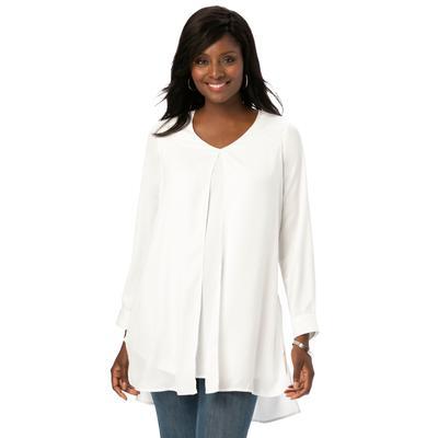 Plus Size Women's Flyaway V-Neck Tunic by Jessica London in White (Size 18 W) Long Shirt
