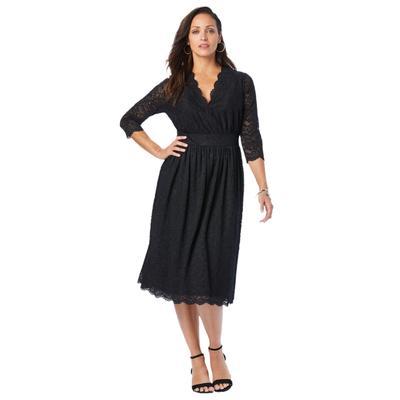Plus Size Women's Stretch Lace A-Line Dress by Jessica London in Black (Size 28 W) V-Neck 3/4 Sleeves