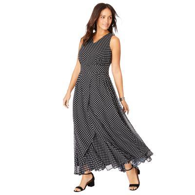 Plus Size Women's Georgette Flyaway Maxi Dress by Jessica London in Black Polka Dot (Size 16 W)