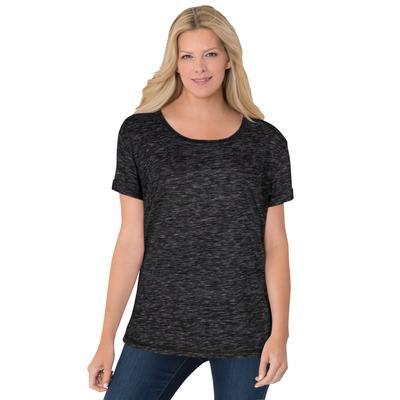 Plus Size Women's Marled Cuffed-Sleeve Tee by Woman Within in Dark Black Marled (Size L) Shirt