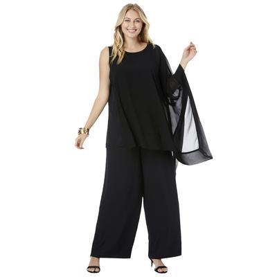 Plus Size Women's 2-Piece Pant Set by Jessica London in Black (Size 20 W) Asymmetrical Georgette Set