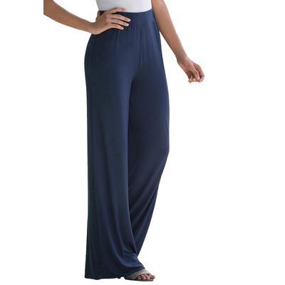 Plus Size Women's Everyday Stretch Knit Wide Leg Pant by Jessica London in Navy (Size 18/20) Soft Lightweight Wide-Leg