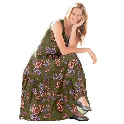 Plus Size Women's Sleeveless Crinkle Dress by Woman Within in Dark Basil Floral (Size 3X)