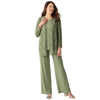 Plus Size Women's 3-piece Lace Jacket/Tank/Pant Set by Woman Within in Sage (Size 24 W)