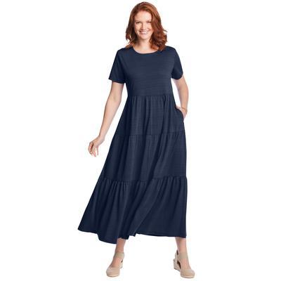 Plus Size Women's Short-Sleeve Tiered Dress by Woman Within in Navy (Size 22/24)