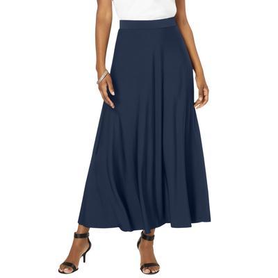 Plus Size Women's Ultrasmooth® Fabric Maxi Skirt by Roaman's in Navy (Size 12) Stretch Jersey Long Length