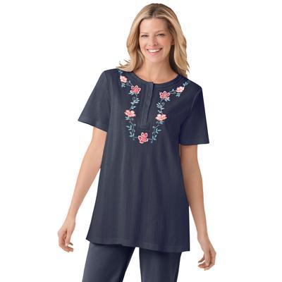 Plus Size Women's 7-Day Embroidered Pointelle Tunic by Woman Within in Navy Floral Embroidery (Size 5X)