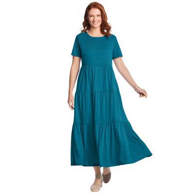 Plus Size Women's Short-Sleeve Tiered Dress by Woman Within in Deep Teal (Size 18/20)