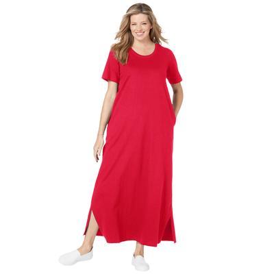 Plus Size Women's Perfect Short-Sleeve Scoopneck Maxi Tee Dress by Woman Within in Vivid Red (Size M)